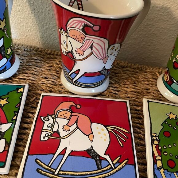 Ursula Dodge Christmas Themed Cups and Coordinating Coasters set of 4 - Picture 5 of 15
